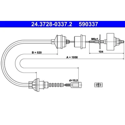 Image of 2150J4, 2150T6 Clutch Cable ATE 24.3728 0337.2 FIAT: Ducato II Platform/Chassis, PEUGEOT: Boxer Van, Platform / Chassis, CITROËN: Relay I Van
