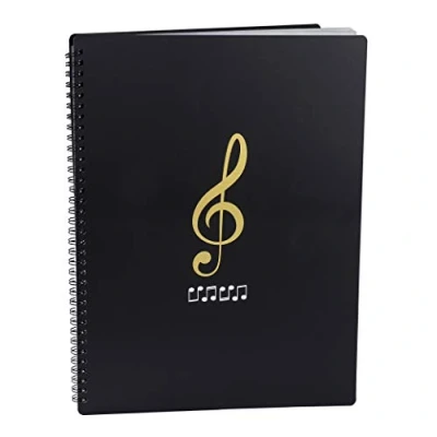 Image of Music Sheet Folder Song File Clef Paper Storage Documents Holder Bag, Blank Plastic Concert Choral A4 20 Pockets for Musicians and Band, Writable 180 degree Spiral Bound