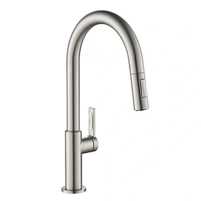 Image of KRAUS Oletto Single Handle Pull Down Kitchen Faucet in Spot Free Stainless Steel, KPF 2820SFS