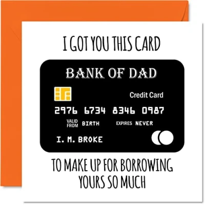 Image of Funny Birthday Cards for Dad Bank of Joke Happy Bithday Card from Son Daughter, Father Banter Gifts, 145mm x Father&#039;s Day Greeting Gift Daddy Papa