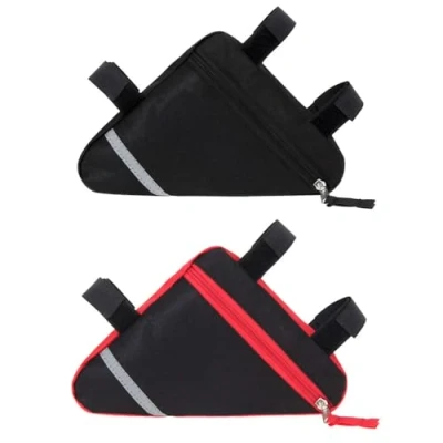 Image of Aiqeer 2 Pcs Bike Triangle Bag, Bicycle Front Frame Nylon Waterproof Double Sided Reflective Decoration Tool Bag (Red + Black)