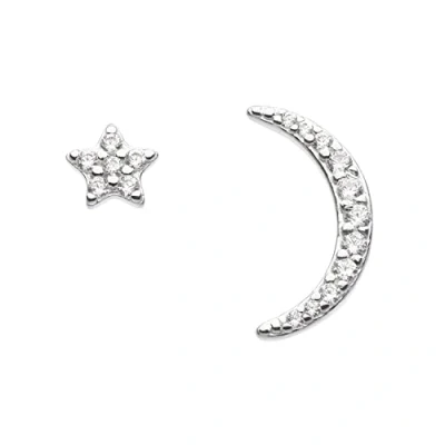 Image of Dew Sterling Silver and Cubic Zirconia Star Crescent Stud Earrings