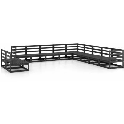 Image of vidaXL 11 Piece Garden Lounge Set Black Solid Pinewood