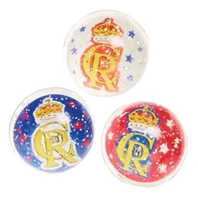 Image of Baker Ross CN120 Kings Coronation Jet Balls Pack of 12, Bouncy for Parties and Party Bag Fillers