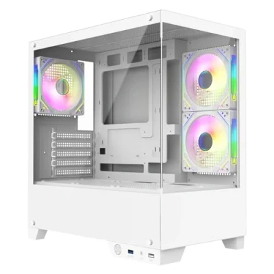 Image of CiT Pro Charger White Dual Tempered Glass Panelling Micro ATX PC Gaming Case with 3 x Infinity 120mm Three Sided Fans &amp; 6 Port Hub Included