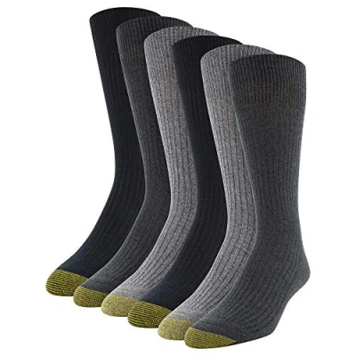 Image of Gold Toe Men&#039;s Stanton Crew Socks, Multipairs Dress, Charcoal/Grey (6 Pairs), Large (Pack of 6)