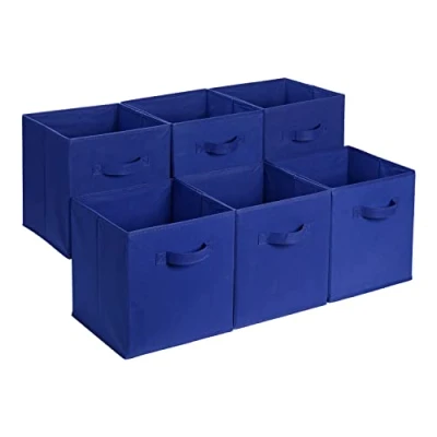 Image of Amazon Basics Collapsible Fabric Storage Cube/Organiser with Handles, Pack of 6, Solid Navy, 33 x cm