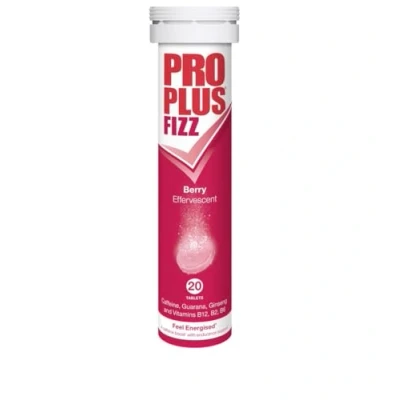 Image of Pro Plus Fizz 20 Effervescent Berry Flavour Tablets Caffeine, Guarana, Ginseng and Vitamins B12, B2 &amp; B6
