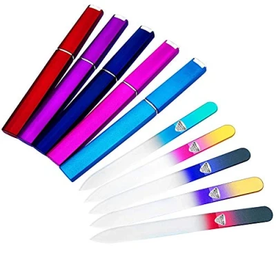 Image of Bona Fide Beauty 5 Pack Czech Glass Nail File with Case Set Professional Crystal Files for Natural Nails (Multicolor). Thoughtful Gifts, Reusable