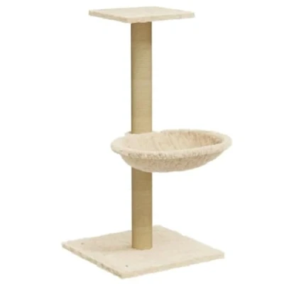 Image of &#039;vidaXL Multi level Cat Scratch Tower in Cream featuring Plush Cover and Sisal Rope Post Perfect Playground for Cats