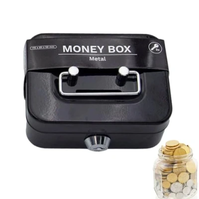 Image of Money Lock Box, Small Metal Cash Box With Key, Security Safe Lockable Storage Saving Coin Tin For Kids