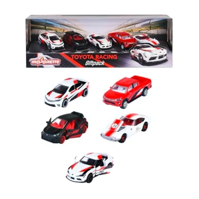 Image of Majorette Toyota Racing Toy Cars (Gift Set of 5 Cars) Metal Model with Freewheel and Suspension, Each 7.5 cm, Car for Children from 3 Years