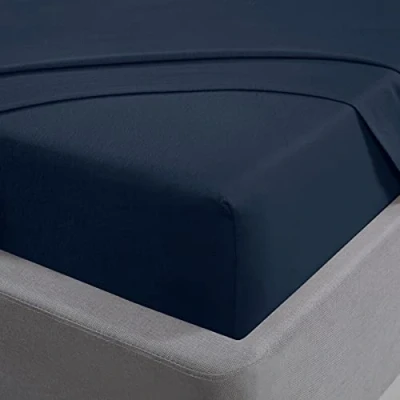 Image of Sleepdown Fitted Sheet 100% Brushed Cotton Flannelette Luxury Bedding Soft Cosy 25cm 10&quot; Bedsheet Bed Linen Navy Blue King, 5056242834700