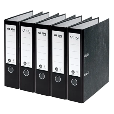 Image of VON Leitz 10531095 Pack of 5 A4 Folders, 100% Recycled Cardboard, for 600 Sheets, 80 mm Spine Width, Classic Marbled, Blue Angel &amp; FSC Certified, School, Study Home, Black,