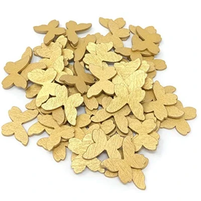 Image of Gold 20mm Wooden Confetti Butterflies Shabby Chic Craft Scrapbook Vintage Butterfly (100)