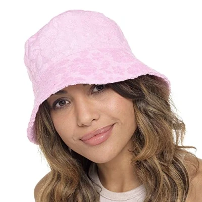Image of Thingimijigs Ladies Floral Embossed Textured Bucket Hat Summer Sun Pink M/L