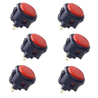 Image of Sanwa 6 pcs OBSF 30 Original Push Button 30mm for Arcade Jamma Video Game &amp; Joystick Games Console (Black Red) S@NWA