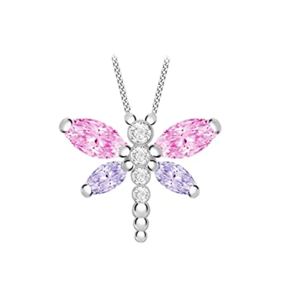 Image of Tuscany Silver Women&#039;s Sterling Pink Cubic Zirconia Dragonfly on Curb Chain of 46cm/18&quot;