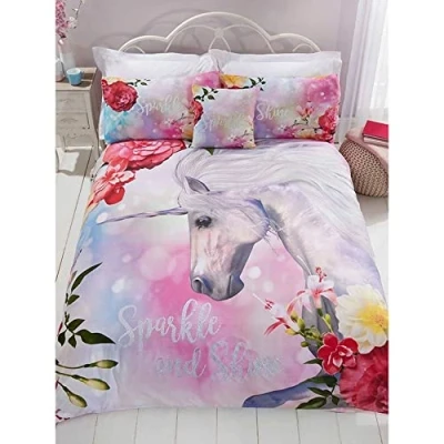 Image of Rapport Home Kids Unicorn Bedding Set Sparkly Duvet Cover Double