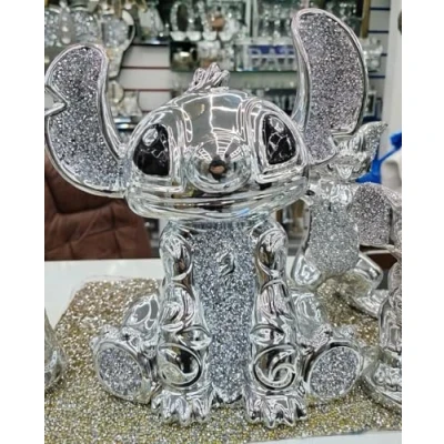 Image of Biznest Bling Crushed Diamond Silver Stitch Ceramic Sparkly Shelf Sitter Ornament