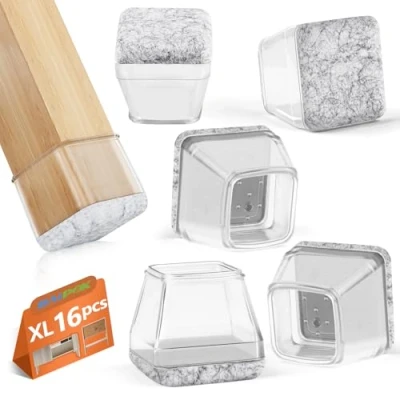 Image of 16pcs Square Chair Leg Protectors, BAIPOK Silicon Covers Caps for Hardwood Floors, Furniture Feet Protectors Pads Chairs Cups With Felt Pads, No Noise and Scratches