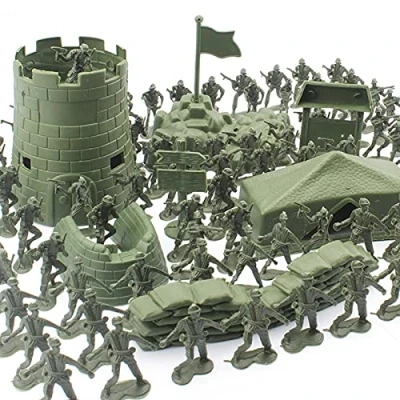 Image of 100Piece Army Men Set With Toy Soldiers Figures Tanks Planes Flags Helicopter Battlefield Accessories Pretend War Games Action Combat Force Model Playset