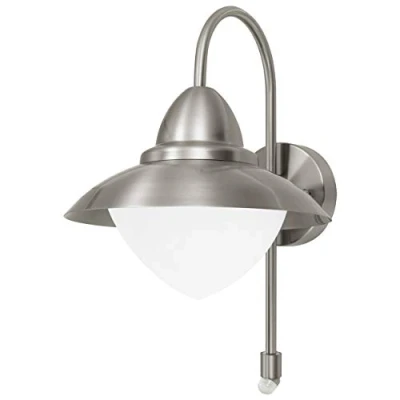 Image of Eglo Sidney Sensor Outdoor Wall Lamp, Silver Stainless Steel and White Opal Matt Glass, Incl. Motion Detector, E27 Socket, IP44
