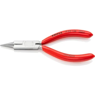 Image of Knipex Round Nose Pliers with cutting edge (Jewellers&#039; Pliers) chrome plated, plastic coated 130 mm 19 03