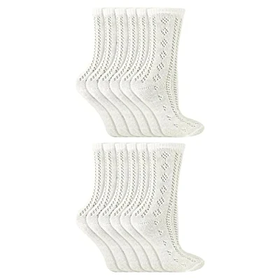 Image of Sock Snob 12 Pairs Multipack Girls Pelerine Ankle Cotton Socks White Size 7 10Y