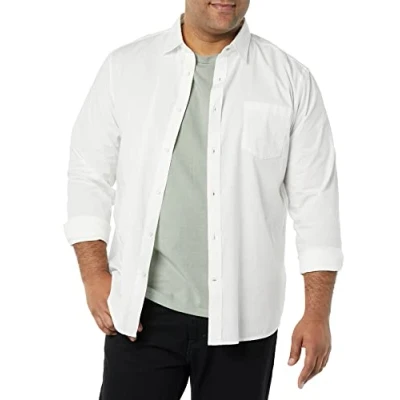 Image of Amazon Essentials Men&#039;s Long Sleeved Regular Fit Stretch Poplin Shirt, White, XS