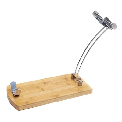 Image of Fackelmann Folding Bamboo Ham Holder Dish for Pickle or Ham, Fresh Design, Wood Base and Chrome Steel Stand, 37 x 16 cm, 1 Unit