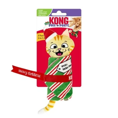 Image of KONG Holiday Cat Pull A Partz Present Striped Wrap