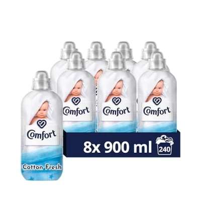 Image of Comfort Pure Dreams Cotton Fresh sensitive fabric Conditioner dermatologically tested softener gentle next to skin 30 washes (900 ml) Multipack of 8