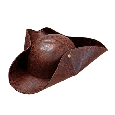 Image of Pirate Tricorn Leatherlook Hats Caps &amp; Headwear for Fancy Dress Costumes Accessory