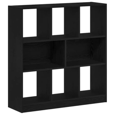 Image of vidalXL Black Oak Engineered Wood Bookcase 8 Shelves, Modern Freestanding Display Cabinet for Living Room/Office 97.5x29.5x100 cm