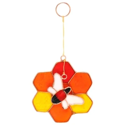 Image of Stunning Multicolor Bee &amp; Honeycombl Resin Suncatcher 15.5cm x 7.2cm (1 Pc.) Unique Eye Catching Design, Durable Material Perfect for Home Office Decor