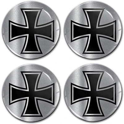 Image of Biomar Labs® 4 x 60mm 3D Domed Car Wheel Centre Rims Hub Iron Cross Silver Stickers Decals For Caps Vehicle Auto Tuning Emblem A 8660