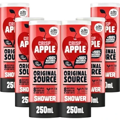 Image of Original Source Crisp Apple Shower Gel with 100% Natural Fragrance, Vegan Gel, Paraben Free Body Wash, Multipack of 6 x 250ml