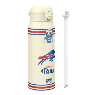 Image of NFL Bills Sports Thermal Water Bottle with Removable Straw, 750ml/24oz, Leak Proof Vacuum Insulated Drinking Bottle, Easy to Open, Secure Lock, Dishwasher Safe, Flip Cover, Metal