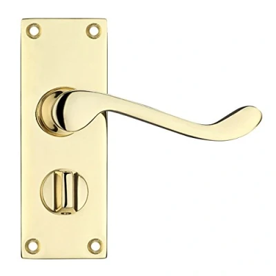Image of Project Victorian Scroll Door Handles Privacy Set Electroplated Brass