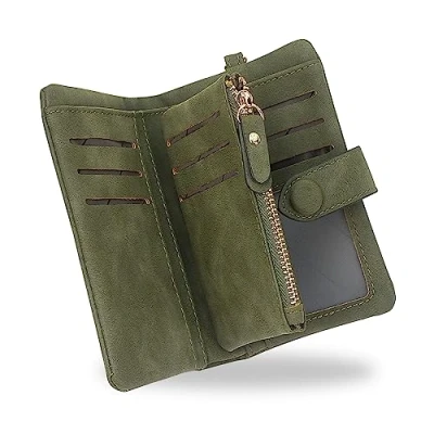 Image of conisy Small Wallets for Women, Soft Leather Multi Card Holder RFID Blocking Womens Wallet with Wristlet Zipper Coin Pocket (Olive Green)