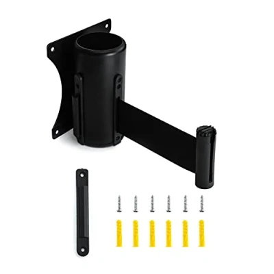 Image of QWORK® Queue Barrier Belt, Retractable Barrier, Crowd Control Wall with 9ft / 3m Belt for Retail Stores, Airports, Banks, School, Color Black