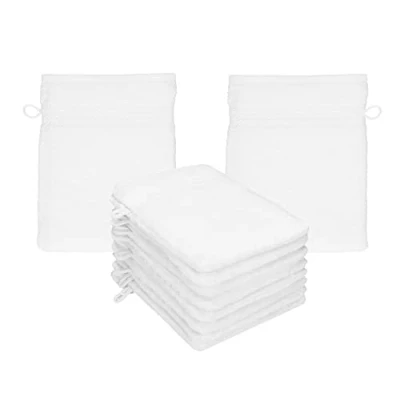 Image of Betz PREMIUM wash Gloves 10 piece set terry flannels for face cleaning made of 100% cotton baby mitt colour white