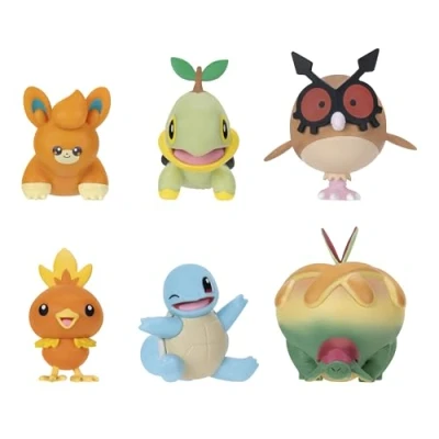 Image of Pokémon Unova Battle Figure 6 Pack Features 2 Inch Pawmi, Squirtle, Torchic, Turtwig, Hoothoot, and Appleton Figures