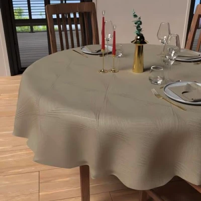 Image of Soleil d&#039;ocre, Round Stain Resistant Tablecloth Diameter 180 cm Champagne