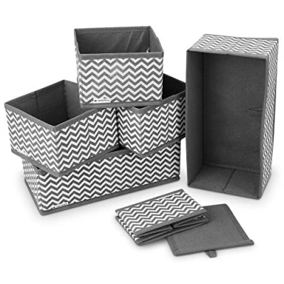 Image of Navaris 6 Pcs Fabric Drawer Organisers Set of Wardrobe Organiser Storage Boxes Foldable Cubes for Clothes, Socks, Underwear Zigzag