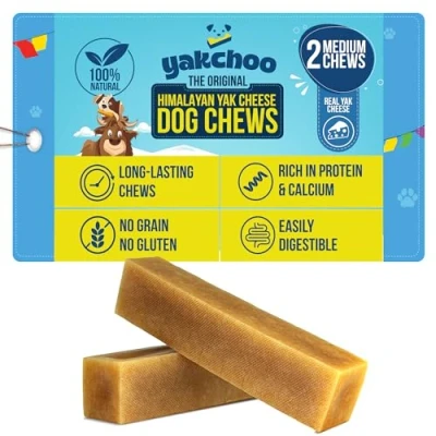Image of Yakchoo Himalayan Yak Chews for Dogs 140g (Medium 2 Chews) 100% Natural Cow &amp; Milk Dog Chew Medium Breeds Bones Long Lasting Treats Dental Aggressive Chewers