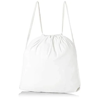 Image of eBuyGB Pack of 5 Children&#039;s Cotton Drawstring Rucksack Gym, Swim, Sports, PE, Book Bag, White