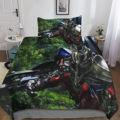 Image of KRIVS Transformers 3D Comforter Cover Set for Duvet Bedding Bedspread with Pillow Shams Microfiber Bed Zipper 3 Piece Quilt Single（135x200cm）