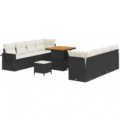 Image of vidaXL 11 Piece Garden Sofa Set with Cushions Black Poly Rattan Acacia